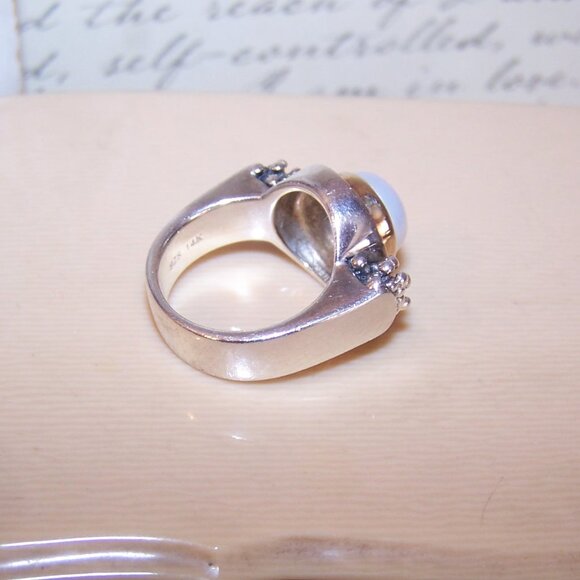 Vintage Michael Dawkins Sterling Silver 14K Gold Pearl Ring - Size 5.75 - Picture 10 of 14